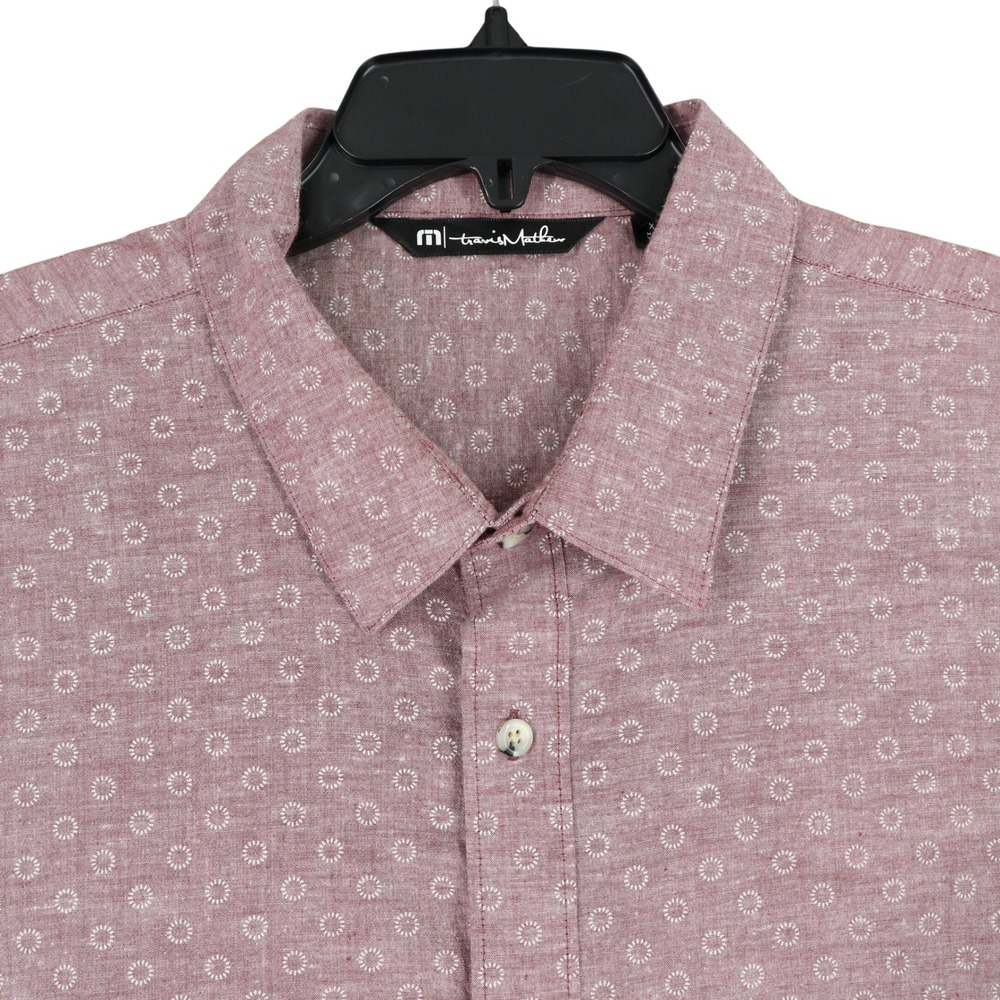 TravisMathew Button Down Shirt Mens 2XL Pink Sunburst Stretch Golf
